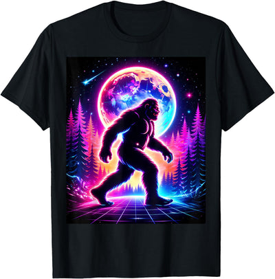 Retro Sasquatch Bigfoot Designs Sasquatch Bigfoot Synthwave Retro Forest Moon 80s T-Shirt