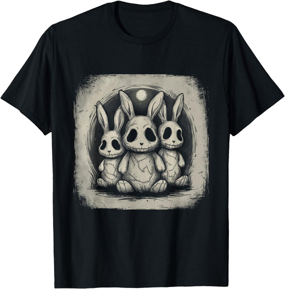 Creepy Bunny Rabbits Easter Horror Goth Grunge Alt Aesthetic T-Shirt in Black