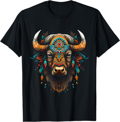 Bison American Buffalo Colorful Boho Native American Pattern T-Shirt