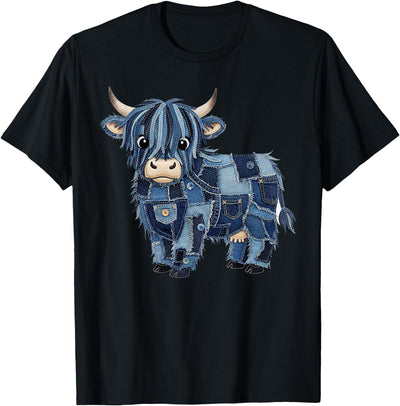 Patchwork Cute Highland Cow Farm Animal Lover Cottagecore T-Shirt