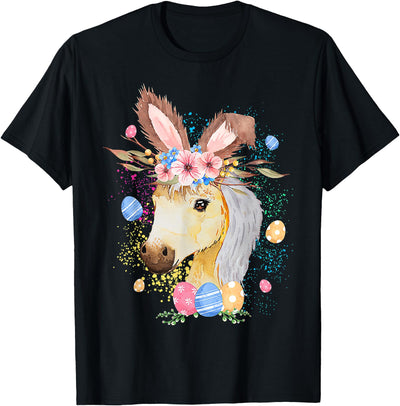 Watercolor Horse with Floral Crown and Eggs T-Shirt