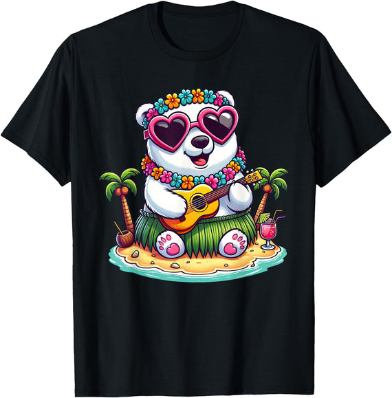 Hawaii Polar Bear Summer Costume For Women Men Polar Bear Hawaiian Costume Kids Summer Vacation Polar Bear T-Shirt - Black