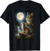 Funny Bunny Art Design Rabbit Howling at the Moon T-Shirt in Black