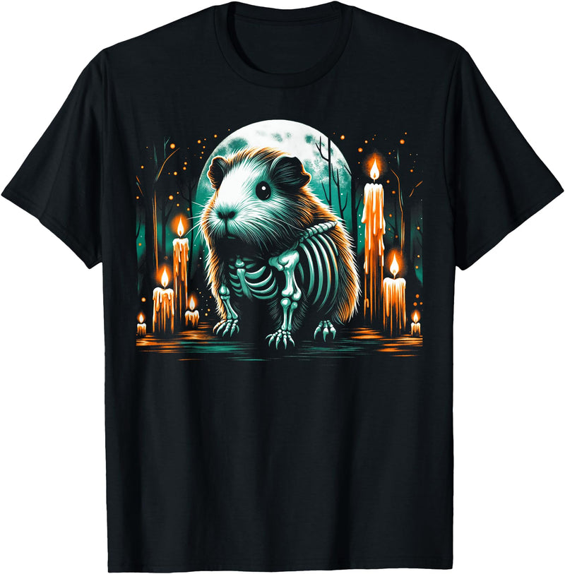 The Skeleton Animals Halloween Art Cool Guinea Pig Skeleton Halloween Christmas Birthday T-Shirt - Black