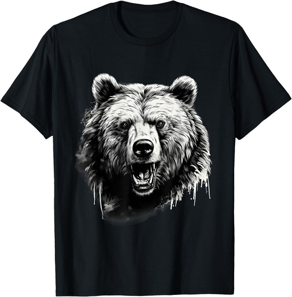Forest Animal Art Bear Animal Art Portrait Wildlife Nature Artwork Drawing T-Shirt - Black