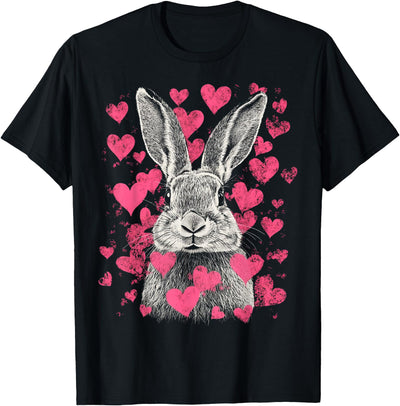 Rabbit Portrait with Pink Hearts T-Shirt