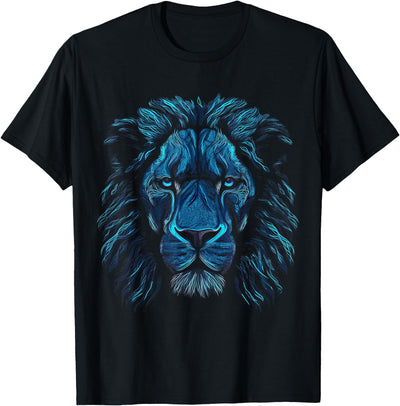 Lion Art Blue Eyes - Animal Motif Zoo Lion T-Shirt