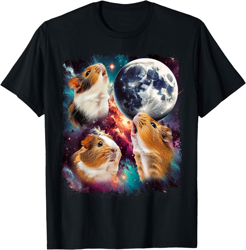 Magic Moon Three Guinea Pig Moon | 3 Guinea Pig Moon Funny Cursed Meme T-Shirt - Black