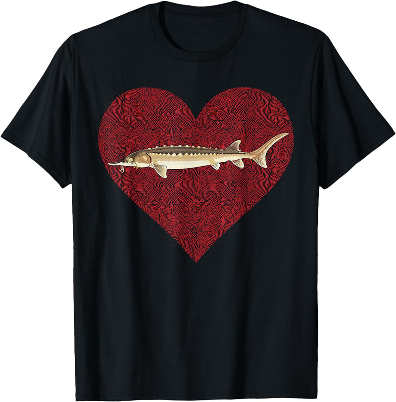 Sturgeon Gift Co. Sturgeon Valentines Day Fish Love Fingerprint T-Shirt - Black