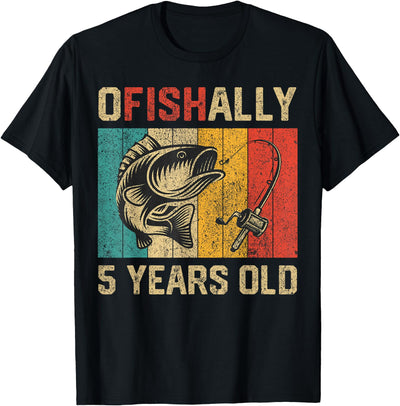 Vintage Fishing Fisherman Birthday Gifts Ofishally 5 Years Old Funny Fishing Birthday Fisherman T-Shirt