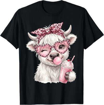 Scottish Highland Cow Eating Bubblegum T-Shirt