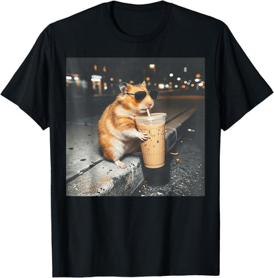 Hamster Drinking Iced Coffee Funny Animal Meme Men Women T-Shirt