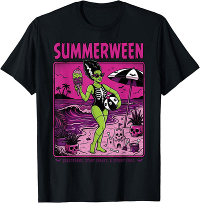 Summerween Halloween in July Spooky Summer Horror summerween Skeleton Beach Halloween Spooky Funny T-Shirt