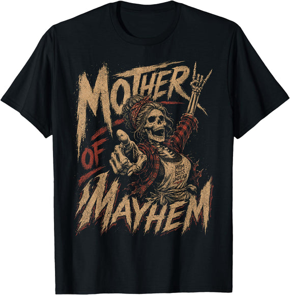 Mother of Mayhem Halloween Clothing BB Cute Halloween Shirt for Mom Mother of Mayhem Funny Mom T-Shirt - Black