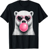Retro Bubblegum Polar Bear Lover Polar Bear Pink Heart Sunglasses Funny Bubble Gum T-Shirt - Black