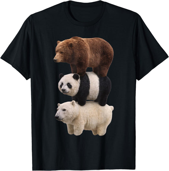 Funny Stacked Bear Panda Polar Bear Animal We Bears Realistic Stacked Bares Meme Animal T-Shirt - Black