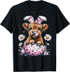 Funny Cow Easter Rabbit Cute Highland Cows Lover Easter Day T-Shirt - Black
