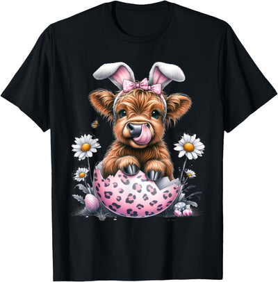 Funny Cow Easter Rabbit Cute Highland Cows Lover Easter Day T-Shirt