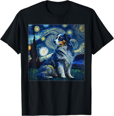 Freestyle Surrealism Starry Night Australian Shepherd Dog T-Shirt