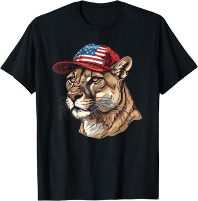 Mountain Lion With USA Hat T-Shirt