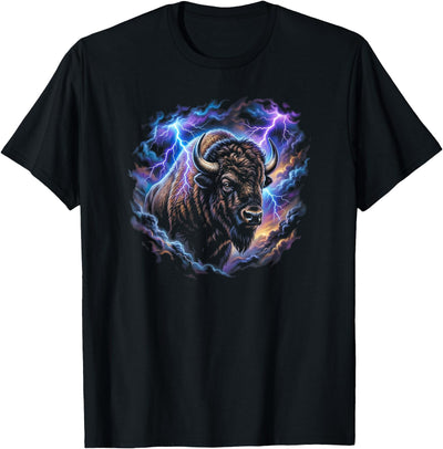 Cow American Bison Buffalo Designs Lightning T-Shirt