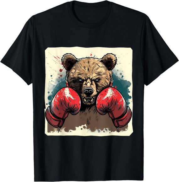 Funny Boxing Animals Boxer Bear With Boxing Gloves Kickboxing Funny Boxing T-Shirt - Black