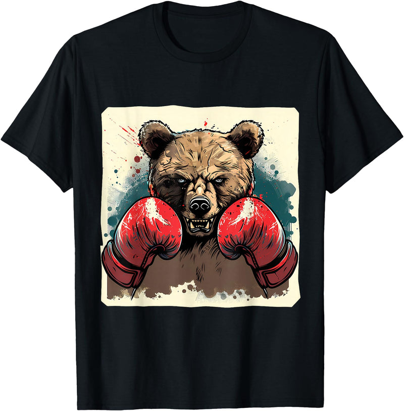 Funny Boxing Animals Boxer Bear With Boxing Gloves Kickboxing Funny Boxing T-Shirt - Black