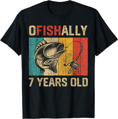 Vintage Fishing Fisherman Birthday Gifts Ofishally 7 Years Old Funny Fishing Birthday Fisherman T-Shirt