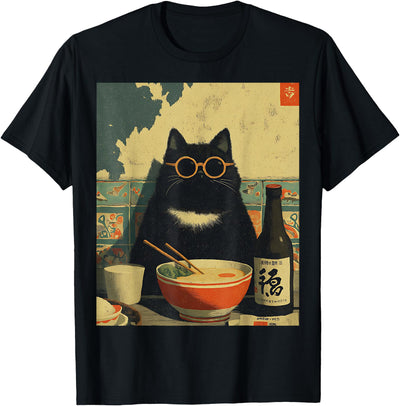 Japanese Gifts Co. Vintage Japanese Cat Ramen Cat Dad Retro Funny Summer Vacay T-Shirt