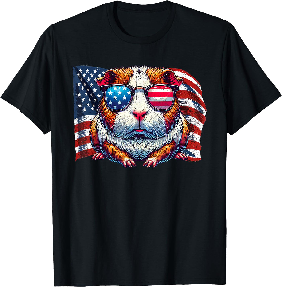 Guinea Pigs American Flag Patriotic Pets Lovers Vintage Guinea Pig Pets Owners Patriotic USA Flag Sunglasses T-Shirt - Black