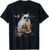 Funny Halloween Raccoon with Pumpkin and Coffee Raccoon with Pumpkin and Coffee Vintage 90s Halloween T-Shirt - Black