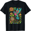 FolkFlight Design Co Bird Hummingbird Floral Folk-Art Colorful T-Shirt - Black