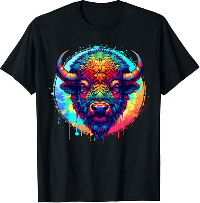 Buffalo Illustration Tie Dye Cool Buffalo Spirit Animal Art T-Shirt