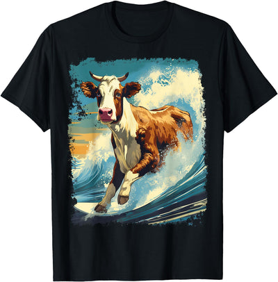 Noah Friends Pop Art Colorful Cow Surfing T-Shirt
