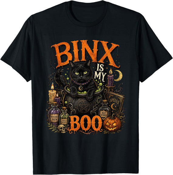 Vintage Halloween Cats Apparel Boo-Tiful Black Cats Halloween Humor Cozy Fall Spooky Kitty T-Shirt - Black
