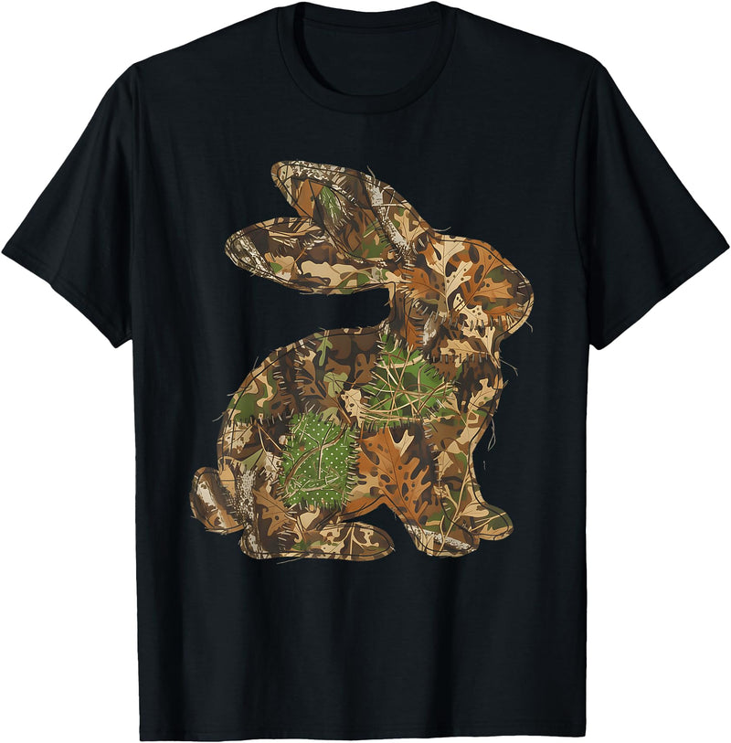 Camo Easter Bunny Patchwork Spring Rabbit Men Women Kids T-Shirt in Black