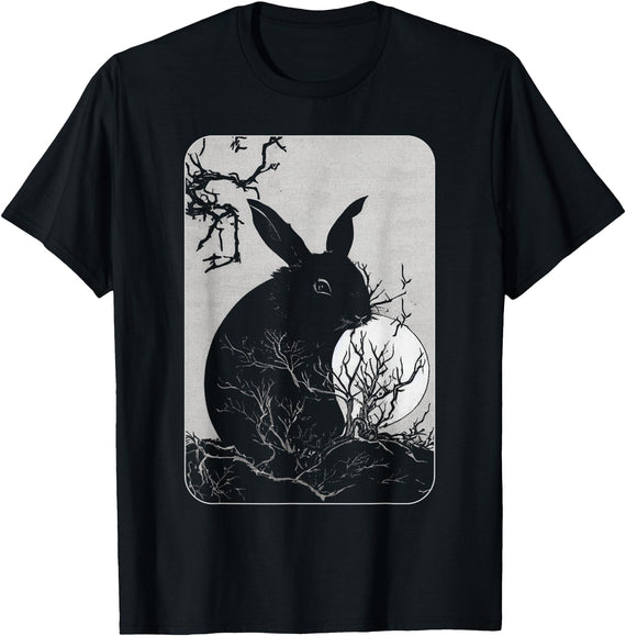 Rabbit Lover, Rabbit and Moon Small T-Shirt in Black
