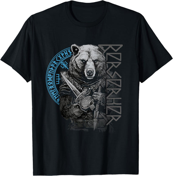 Viking Valhalla Krieger Normanne Runenkreis Götter Berserker Bear Warrior Odin Runes Nordic Compass Viking T-Shirt - Black