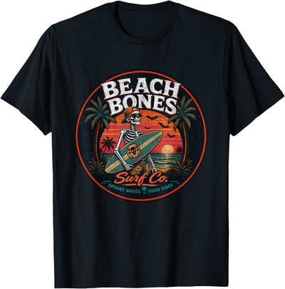 Summer Halloween Spooky Tee Co Halloween Skeleton Spooky Beach Surfer - Summer Halloween T-Shirt