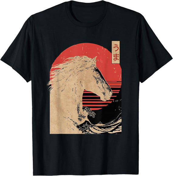 Asian Lunar New Year Horse Design Men Women Kids Amazing Chinese Year of The Horse Japanese New Year 2026 T-Shirt - Black