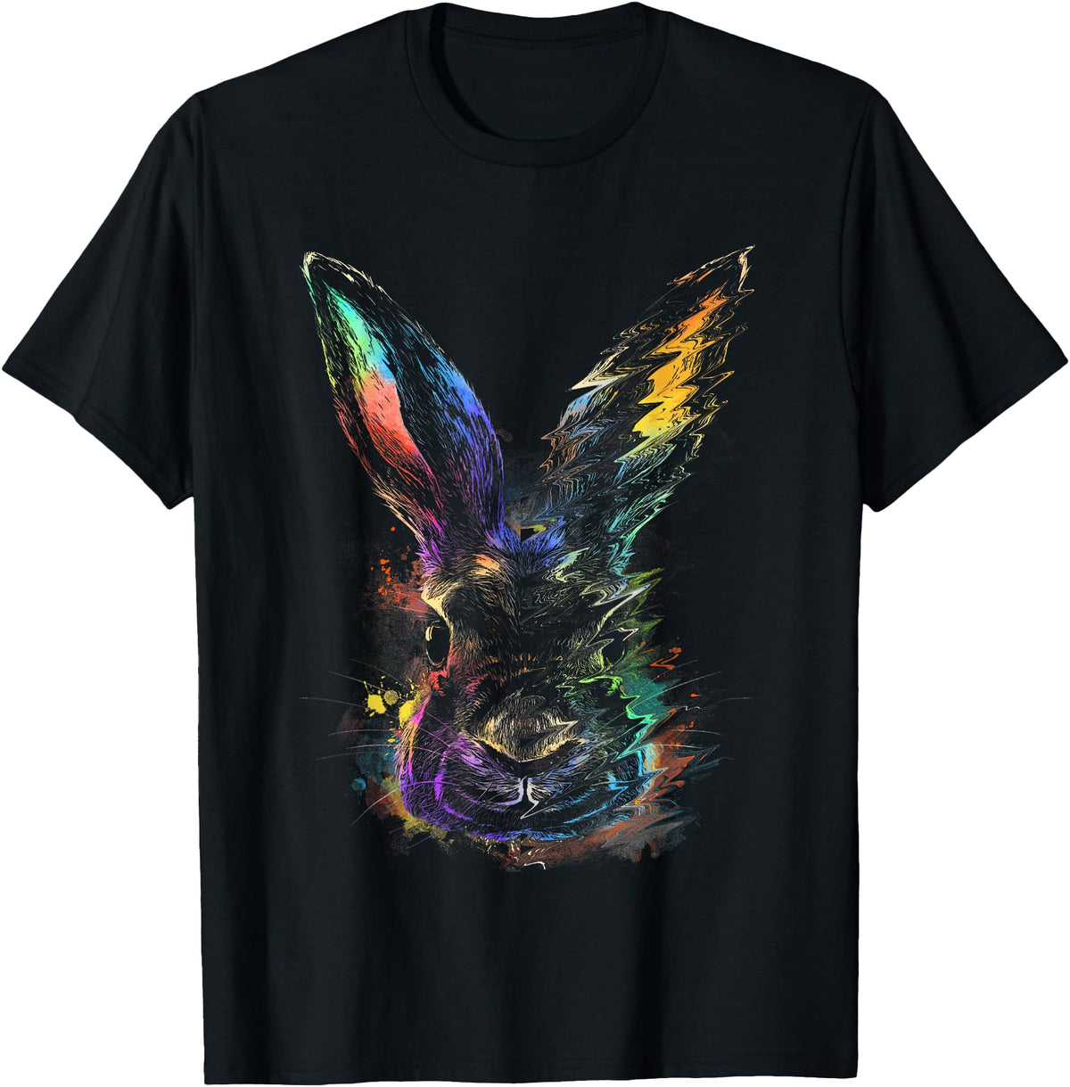 Rabbit Animal Art Colourful Artwork R T-Shirt in Black