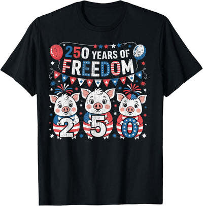 250th America Funny Pigs Patriotic 250 Years of Freedom T-Shirt