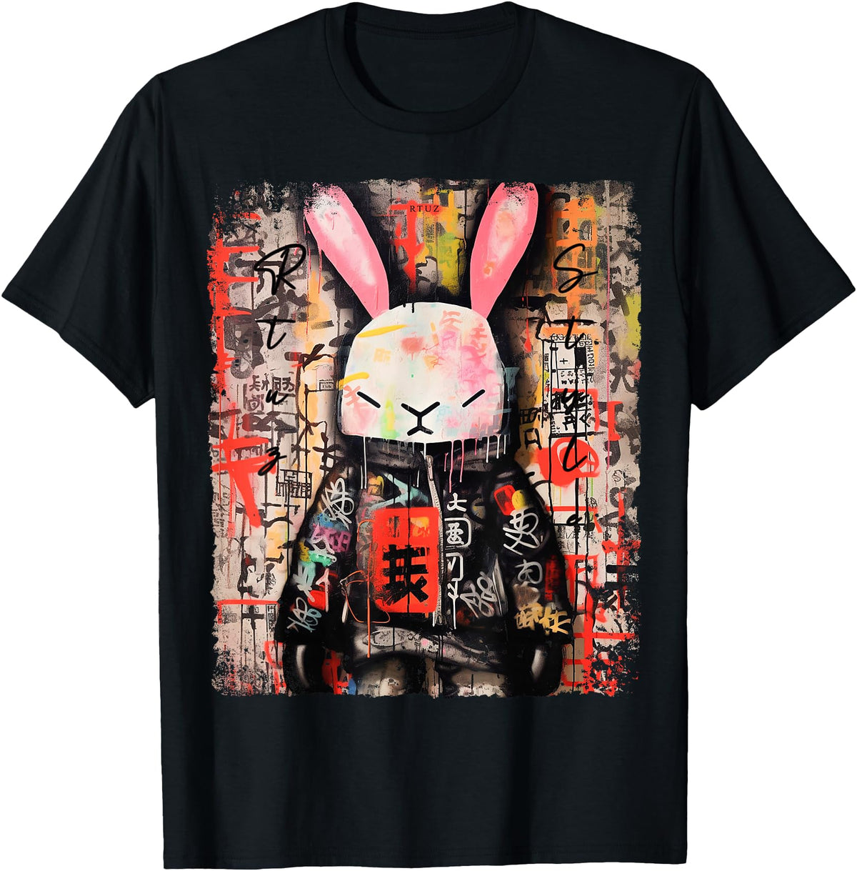 Hip Hop Y2K Rabbit Hipster Edgy Streetwear Bunny Samurai T-Shirt in Black