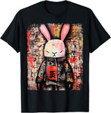 Hip Hop Y2K Rabbit Hipster Edgy Streetwear Bunny Samurai T-Shirt in Black