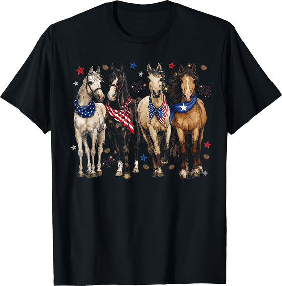 Patriotic Horse Squad 4th of July Equestrian Women Girls T-Shirt - Black