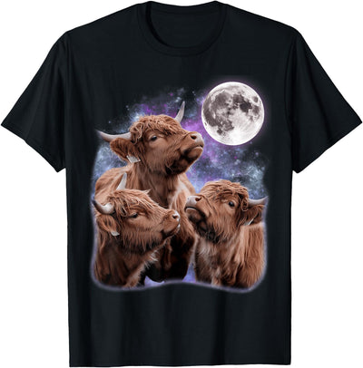 Highland Cow Howling at the Moon Meme Funny Cow Lover T-Shirt