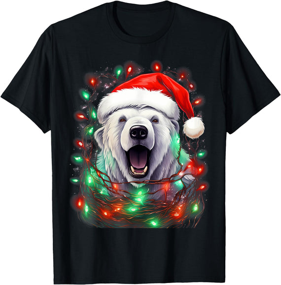 Polar Bear Christmas Costumes Xmas Polar Bear Tangled Christmas Lights T-Shirt - Black