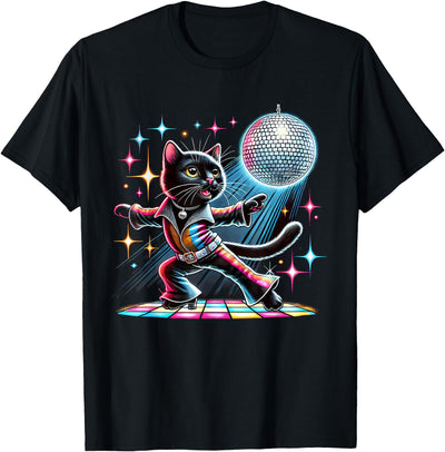 Disco Black Cat Tees Aesthetic Black Cat Dancing Disco T-Shirt
