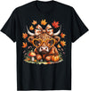 Fall Highland Cow Bow ThanksGiving Ades.shirt Fall Highland Cow Pumpkin Bow Thanksgiving Fall Girl Women T-Shirt - Black