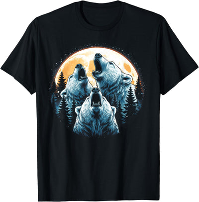 3 Polar Bears Howling At The Moon Wolf Animal T-Shirt